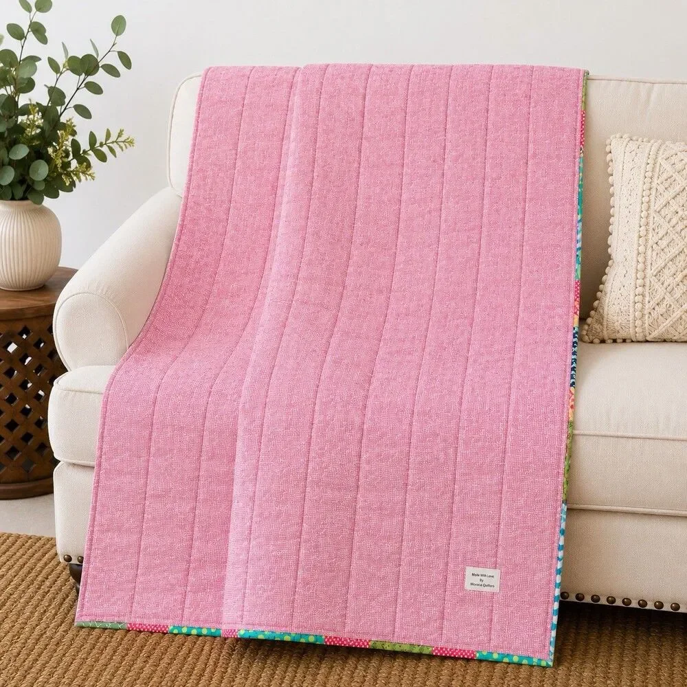 Handmade Patchwork Baby Quilt 46x37 Retro Nursery Toddler Stroller Lap Blanket